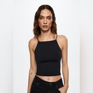 MANGO MNG CROP TOP HALTER SQUARE NECK BLACK SIZE XS